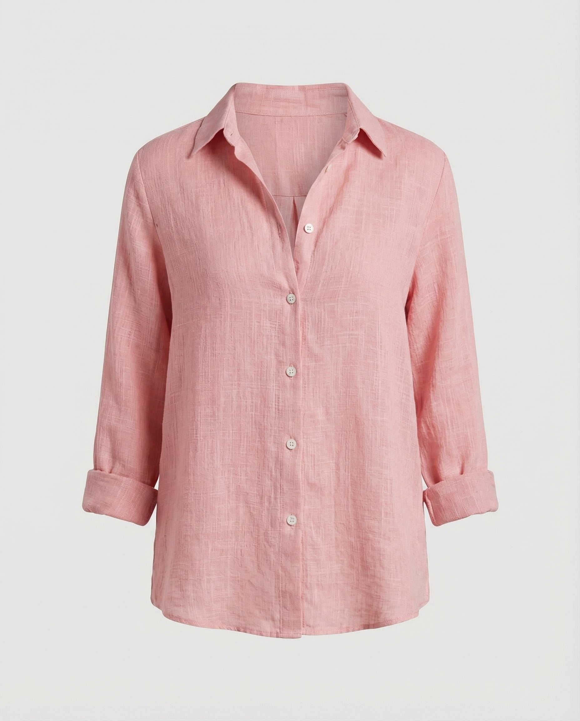 Women's white linen shirt with classic collar and three-quarter sleeves