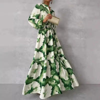 Womens Dress Tie Waist Bold Green Print