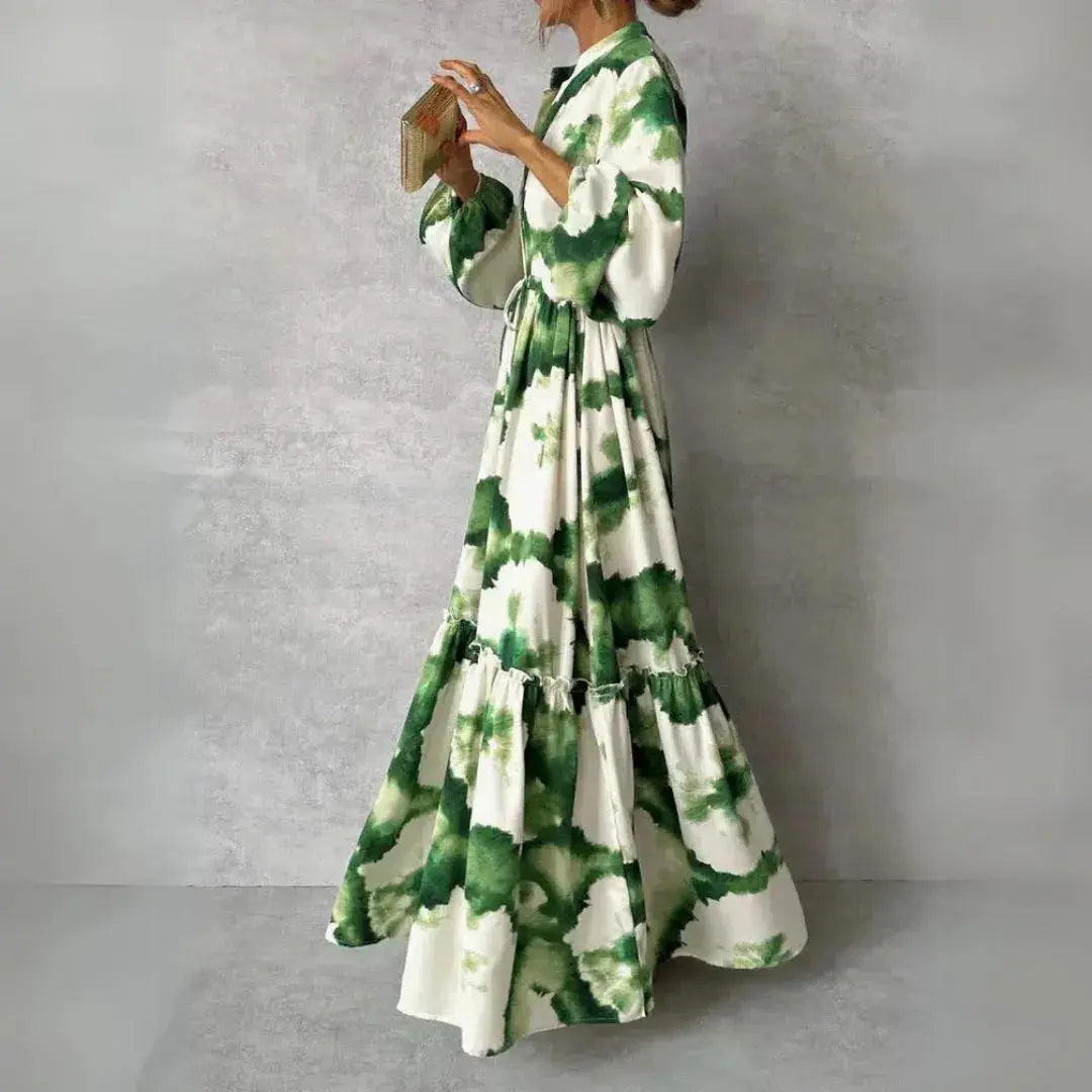 Olivia | Womens Dress Tie Waist Bold Green Print 2