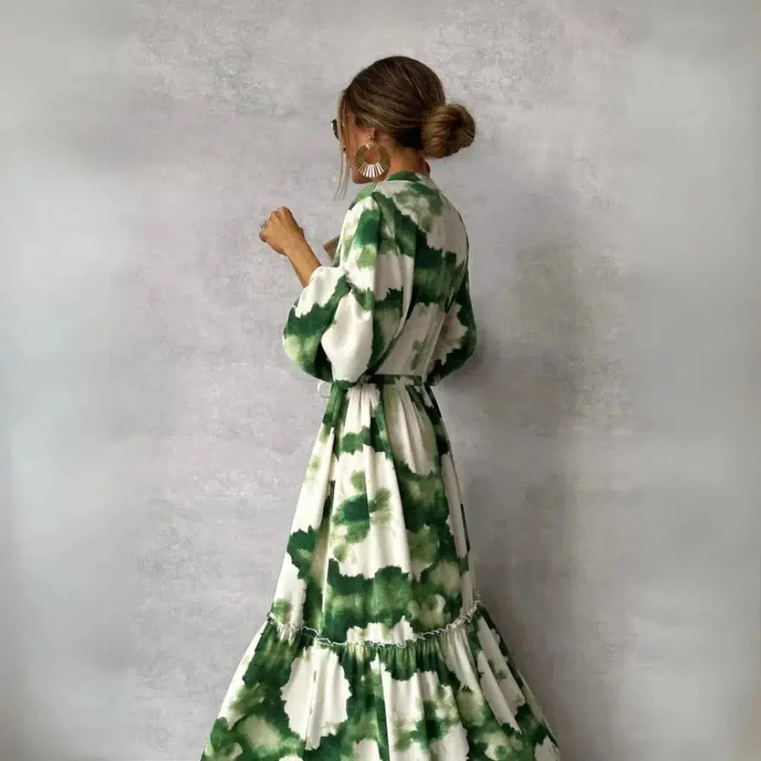 Olivia | Womens Dress Tie Waist Bold Green Print 3