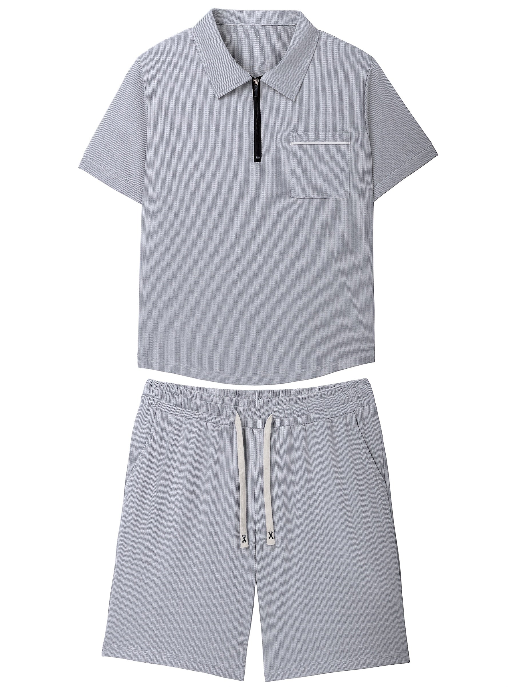 Men's grey polo and shorts co-ord set