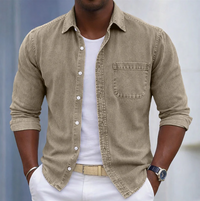 Men's Cotton Long-Sleeve Shirt with Roll-Up Cuffs