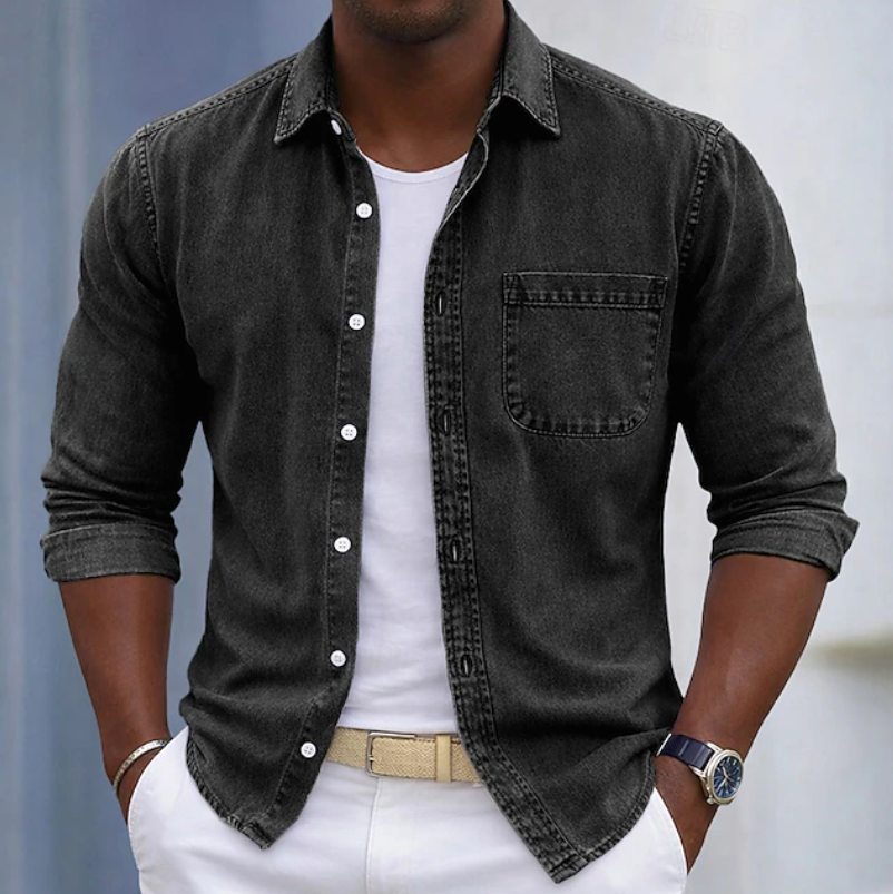 Men's purple cotton long-sleeve shirt with roll-up cuffs