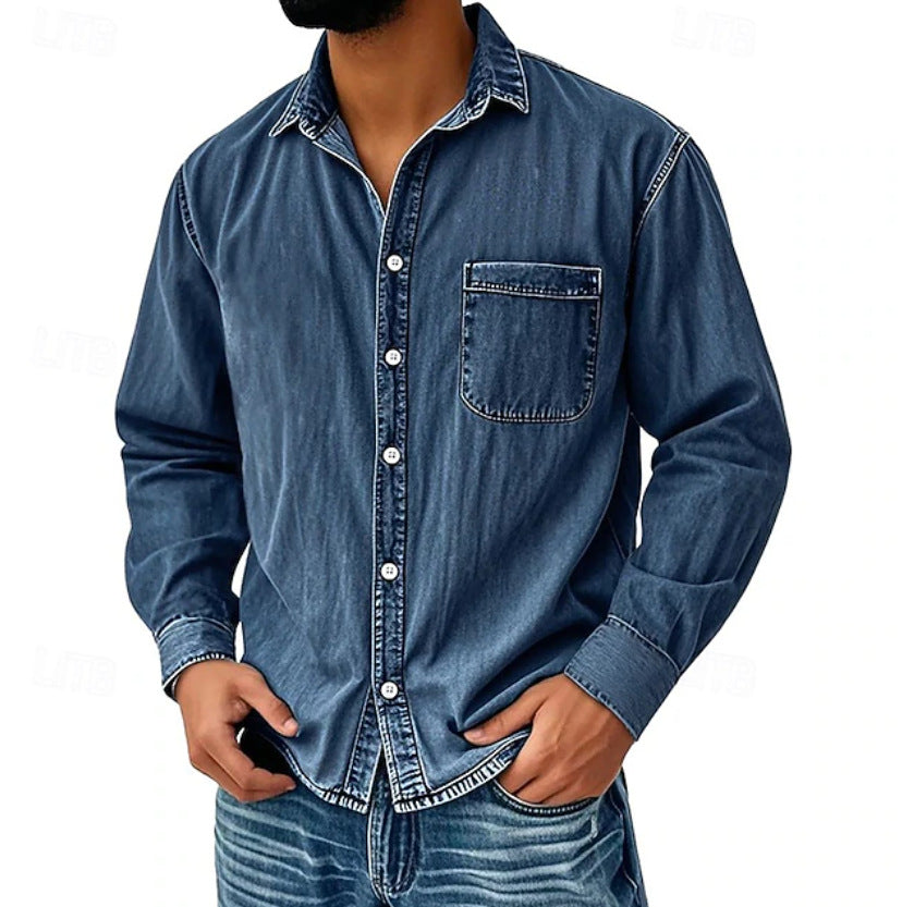 Men's purple cotton long-sleeve shirt with roll-up cuffs
