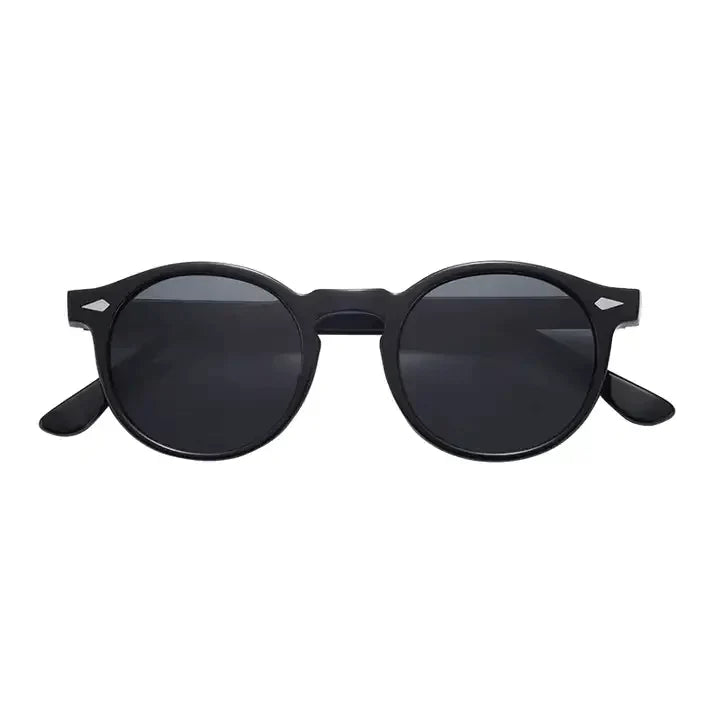 grey retro round sunglasses with lightweight frame