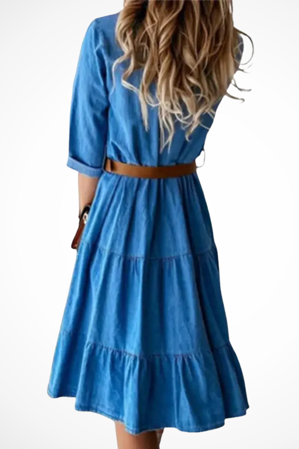 Women's denim tiered midi shirt dress with belt