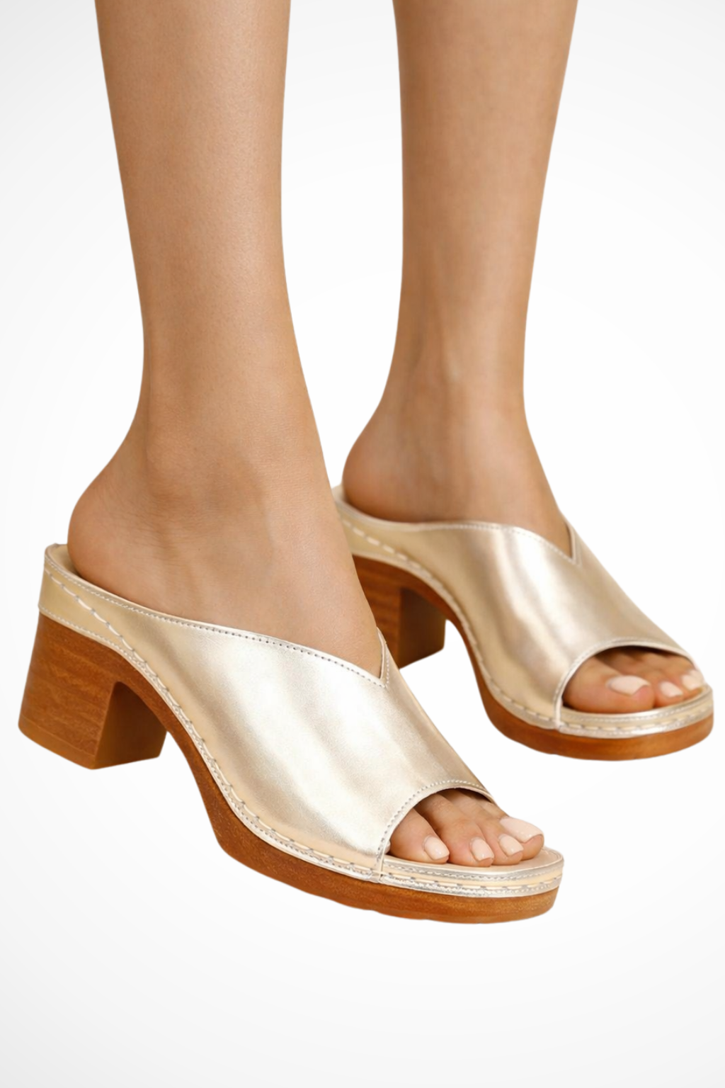 Women's open toe platform block heel mules