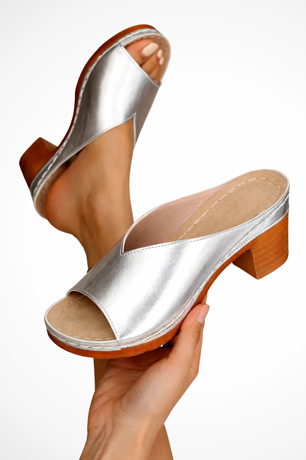 Women's open toe platform block heel mules