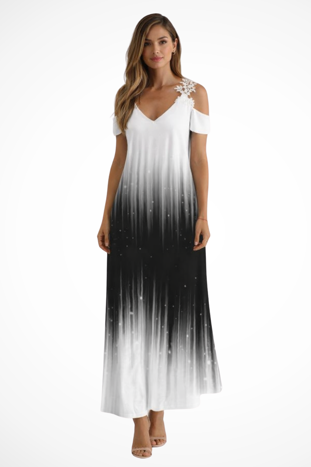 Women's floral cold-shoulder maxi dress with v-neck