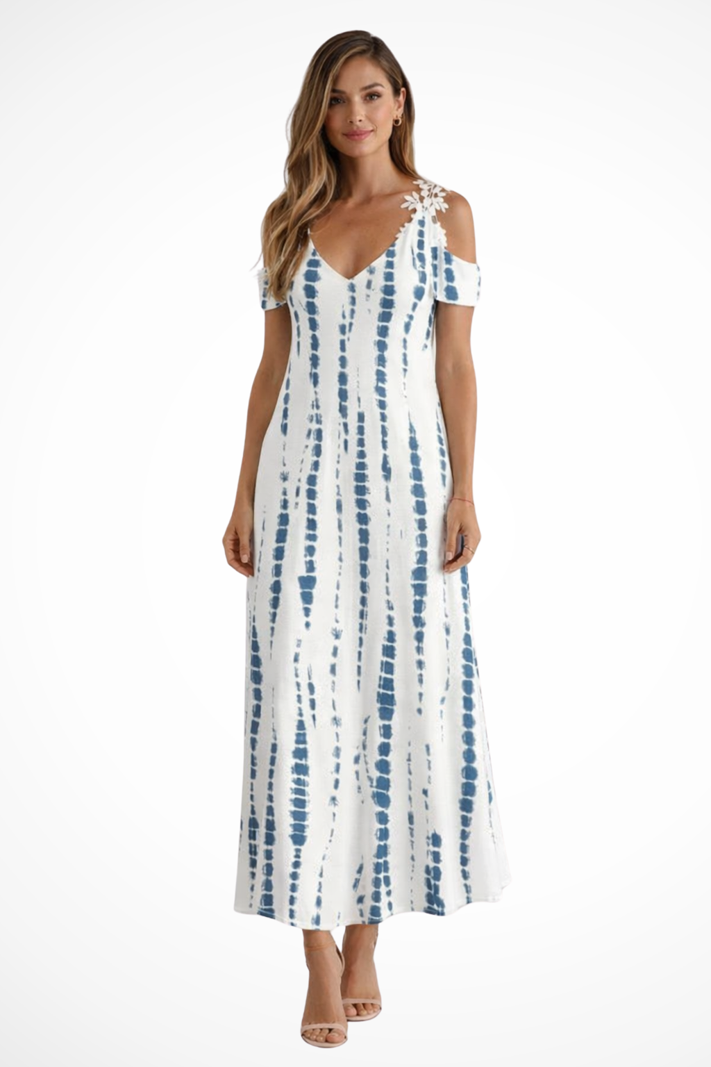 Women's floral cold-shoulder maxi dress with v-neck