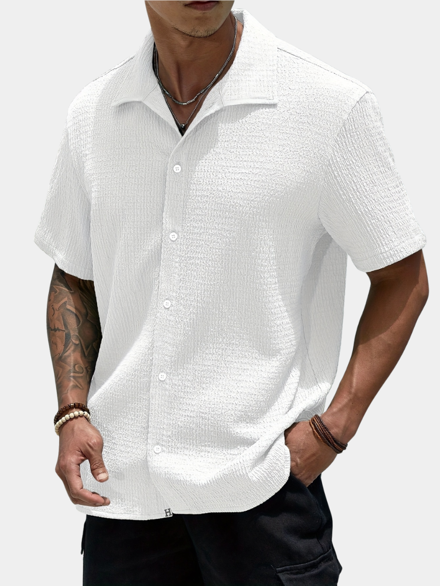 Men's white semi-sheer short-sleeve summer shirt