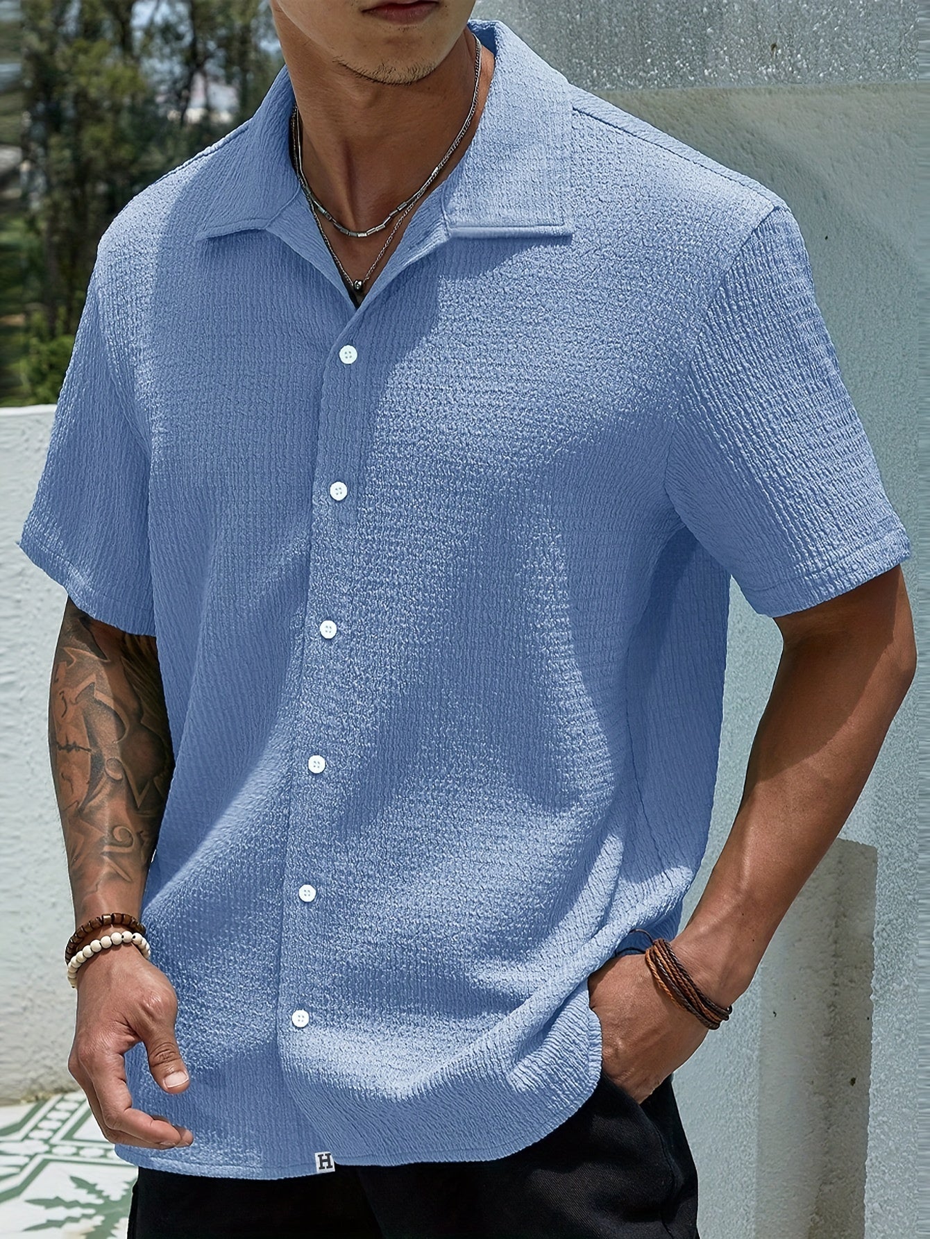 Men's white semi-sheer short-sleeve summer shirt