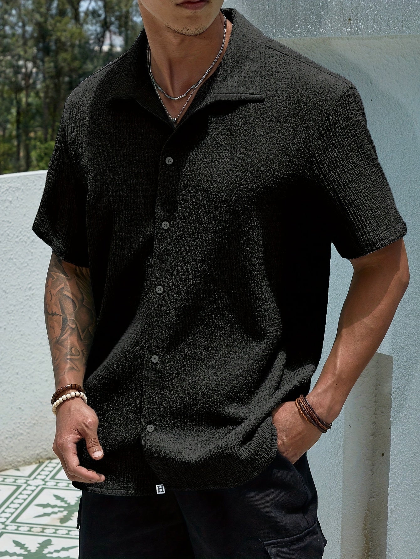 Men's white semi-sheer short-sleeve summer shirt