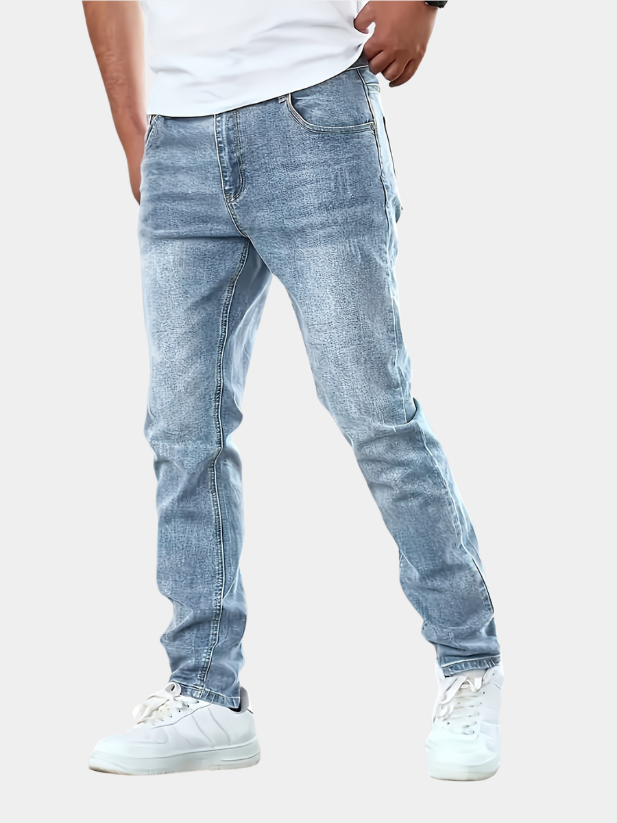 Men's light blue slim fit stretch denim jeans