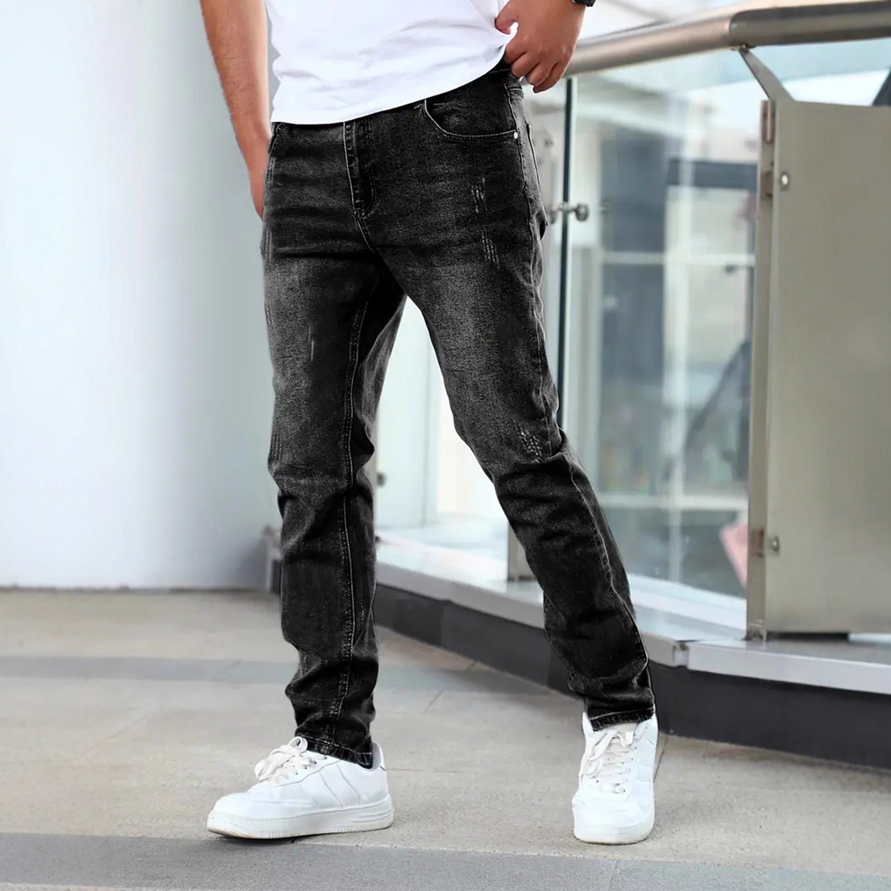 Men's light blue slim fit stretch denim jeans