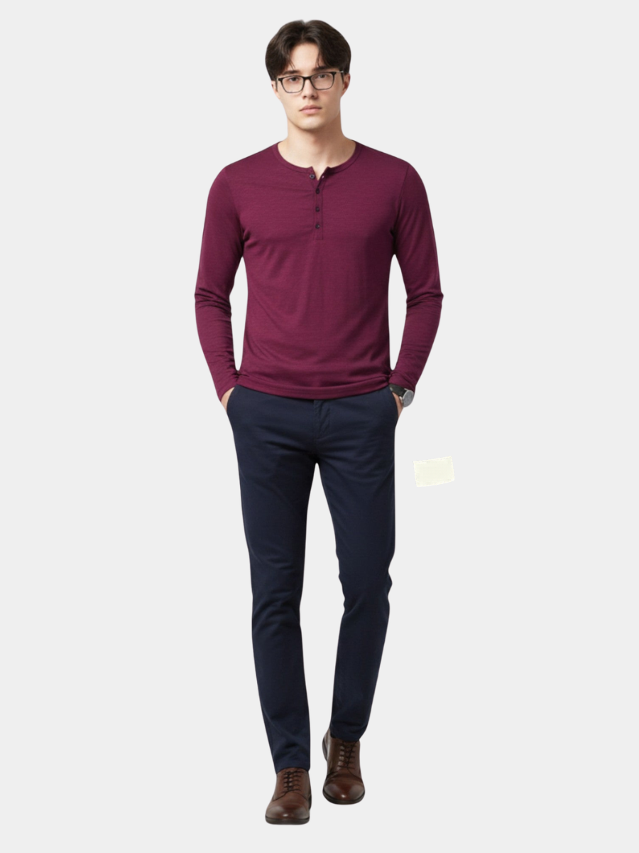 Men's purple slim fit long-sleeve henley shirt