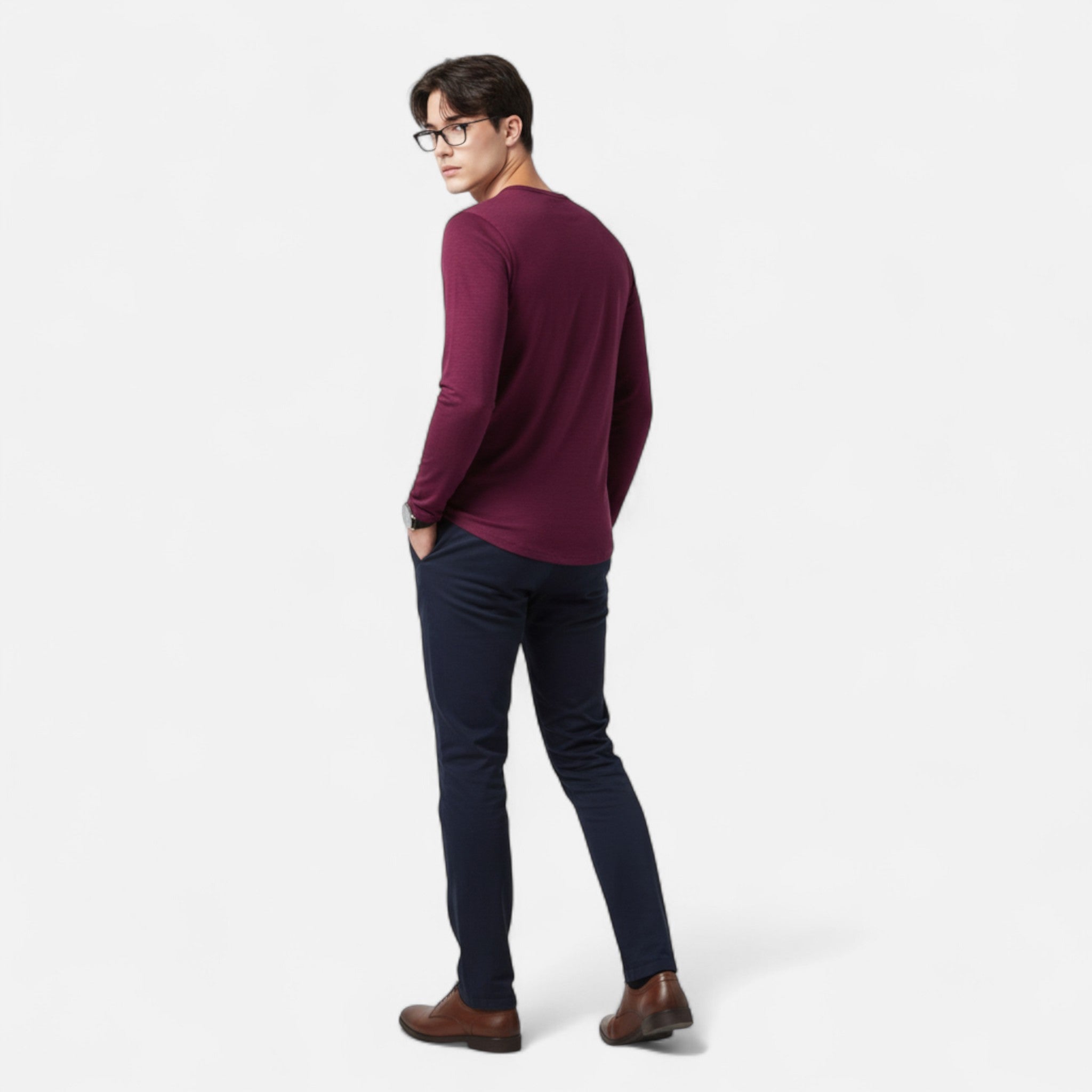 Men's green slim fit long-sleeve henley shirt