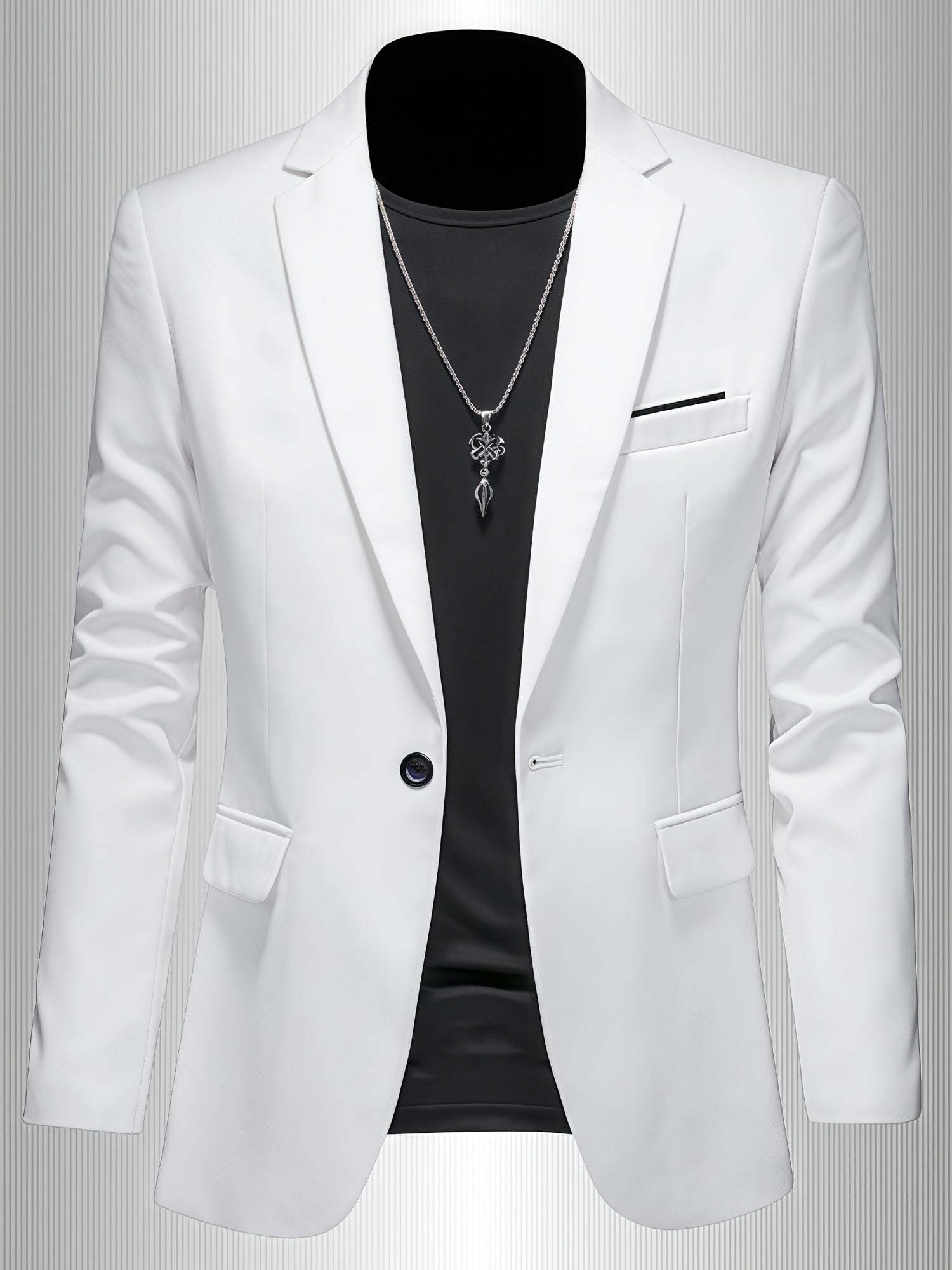 Men's white slim fit single-button suit jacket