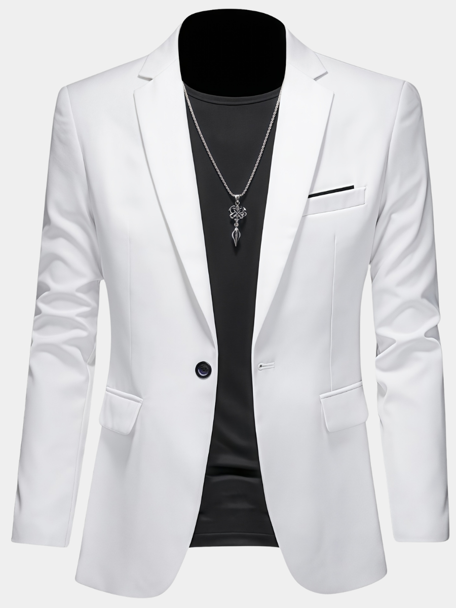 Men's white slim fit single-button suit jacket