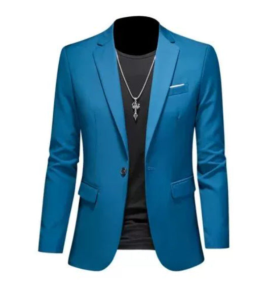 Men's light blue slim fit single-button suit jacket