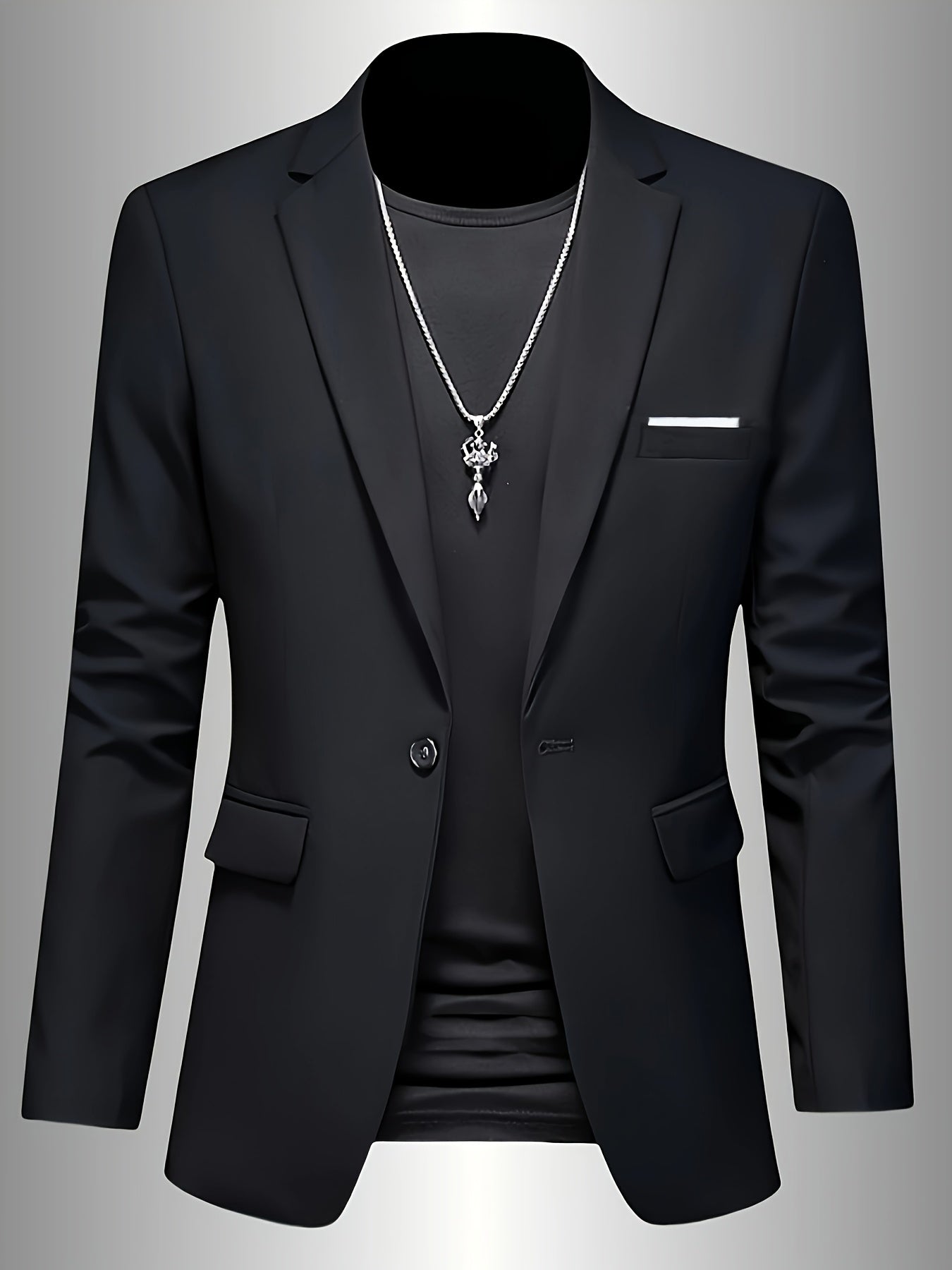 Men's white slim fit single-button suit jacket