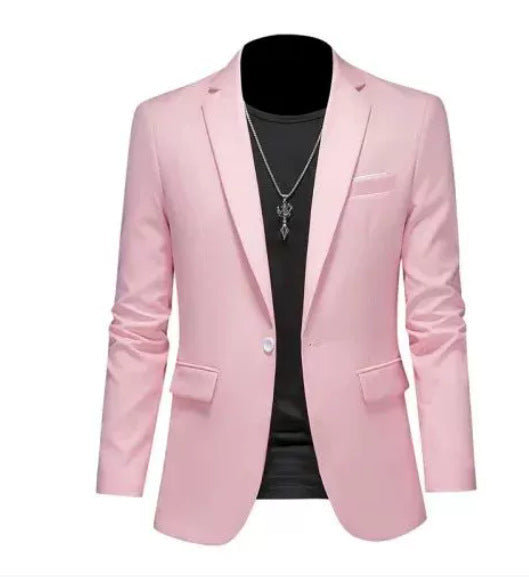 Men's light blue slim fit single-button suit jacket