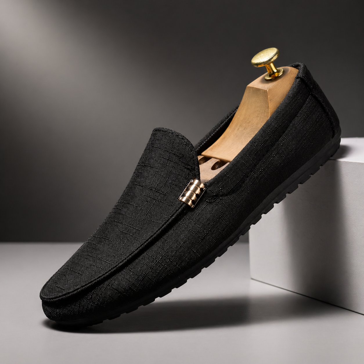 Men's grey slip-on canvas loafer shoes