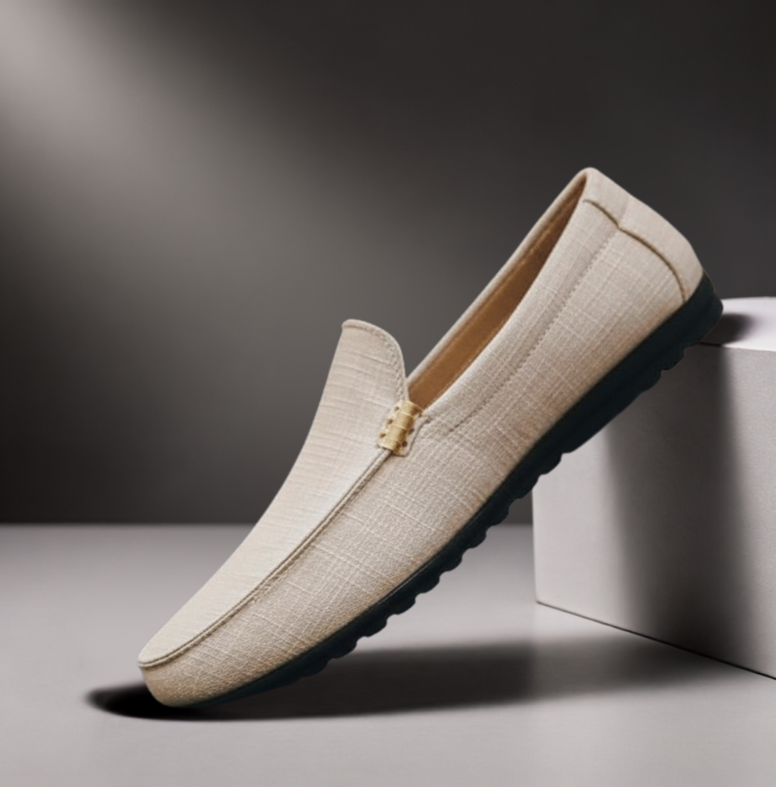 Men's grey slip-on canvas loafer shoes