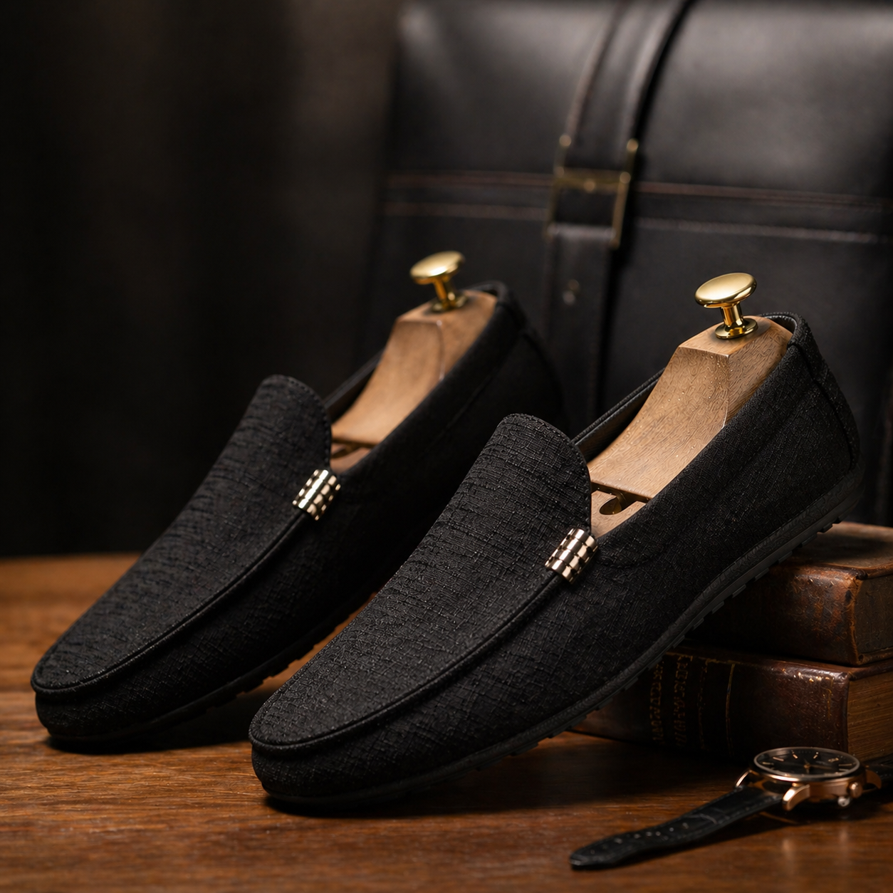 Men's grey slip-on canvas loafer shoes