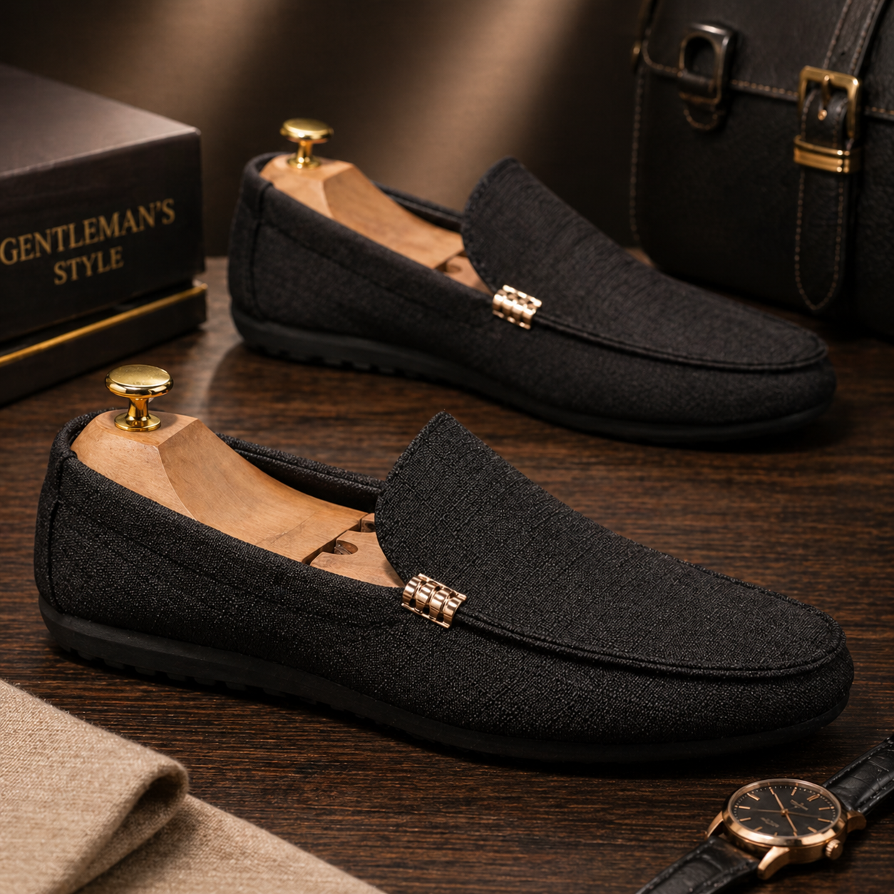 Men's grey slip-on canvas loafer shoes