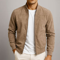 Men's Faux Suede Trucker Jacket with Structured Fit for Autumn Casual Wear