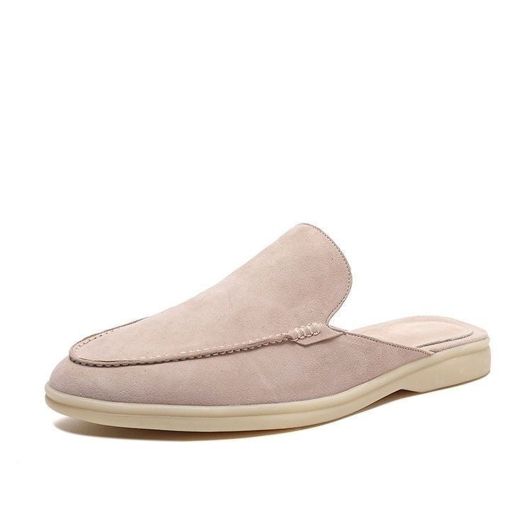 Men's beige faux suede backless loafer mules