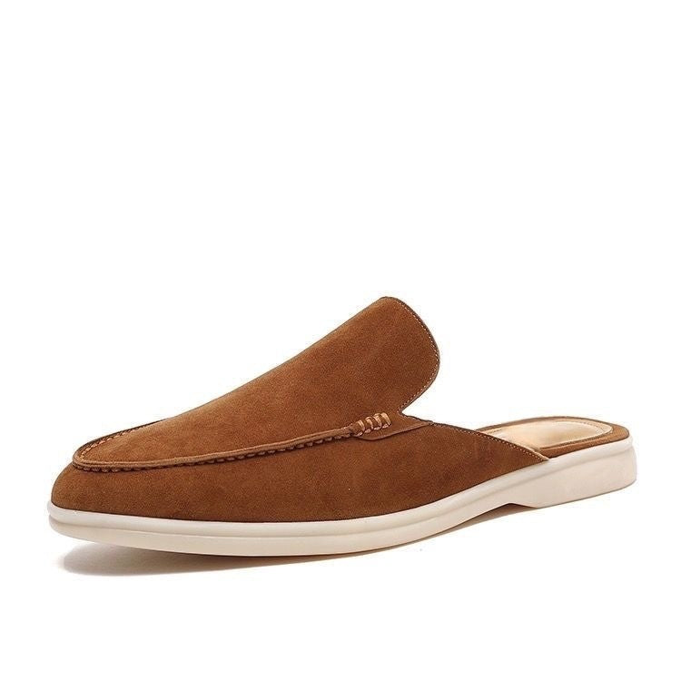 Men's beige faux suede backless loafer mules