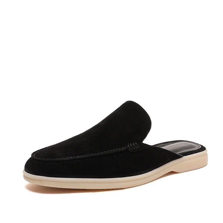 Men's beige faux suede backless loafer mules