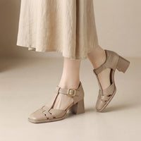 Sandals For Women T-Strap Chunky Heel Comfort