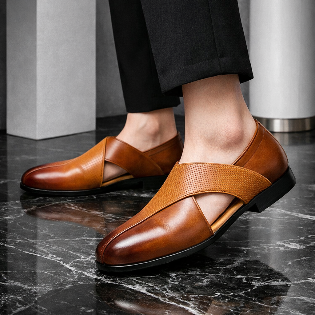 Men's leather slip-on loafers with a cushioned footbed
