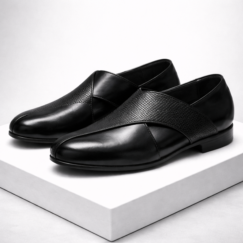 Men's leather slip-on loafers with a cushioned footbed