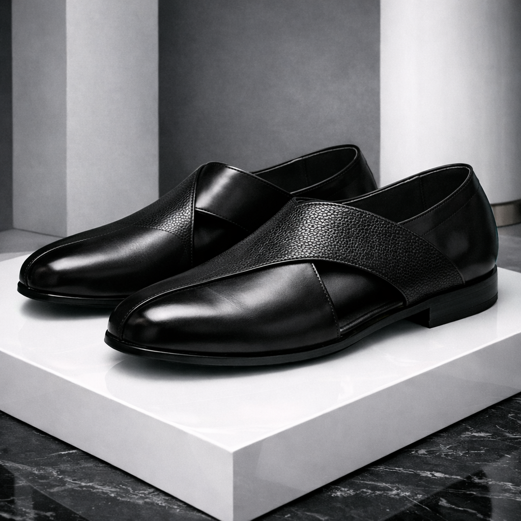 Men's leather slip-on loafers with a cushioned footbed
