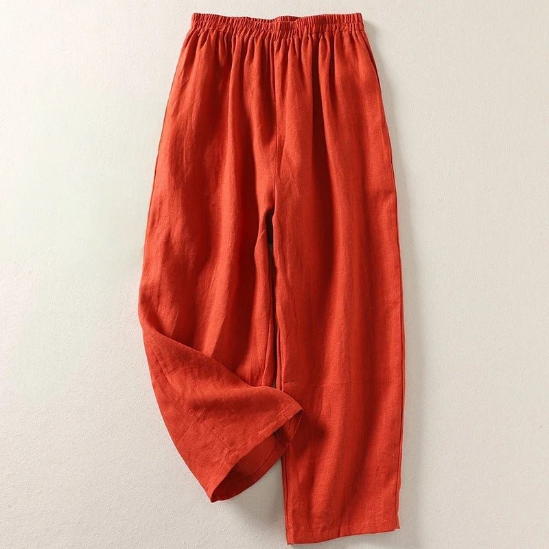 Women's orange relaxed linen wide-leg trousers