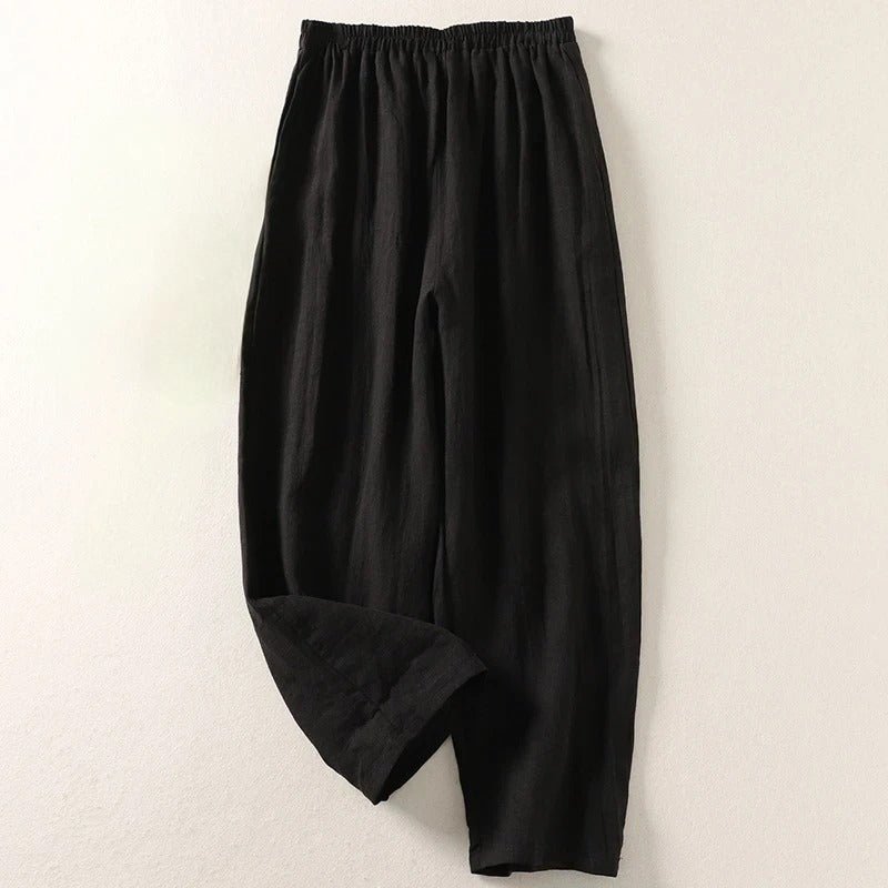 Women's orange relaxed linen wide-leg trousers