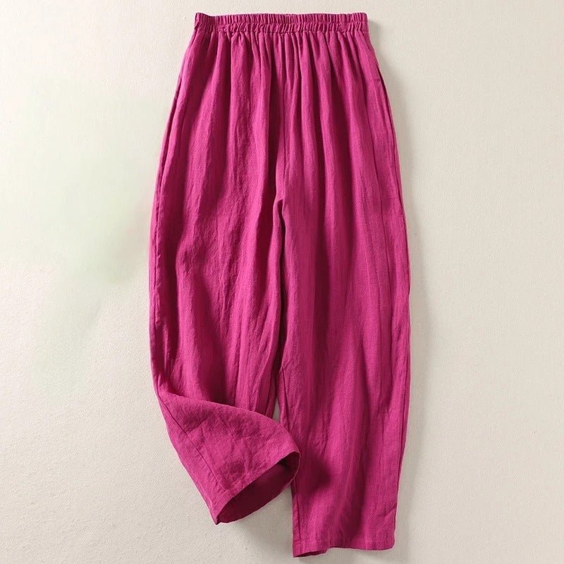 Women's orange relaxed linen wide-leg trousers