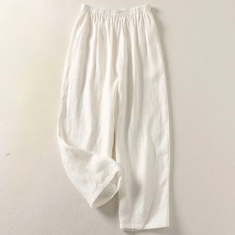 Women's olive relaxed linen wide-leg trousers