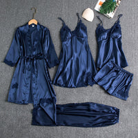 Women's 5-Piece Satin Pyjama Set with Lace