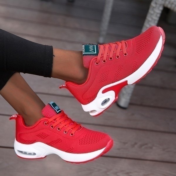 Women's black mesh walking trainers with cushioned sole and lace-up fit