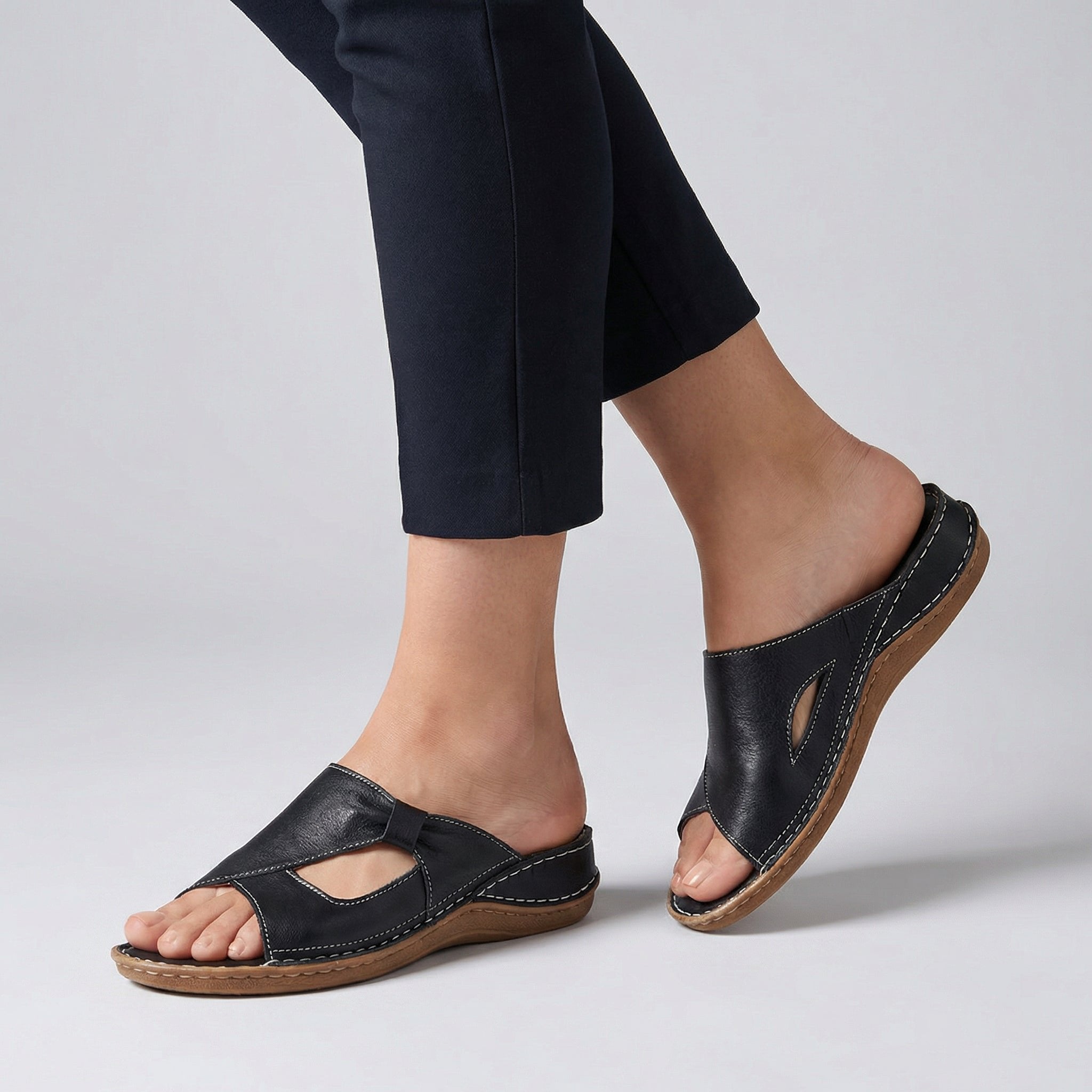Slide Sandals Open-Toe Leather Comfort Fit 0