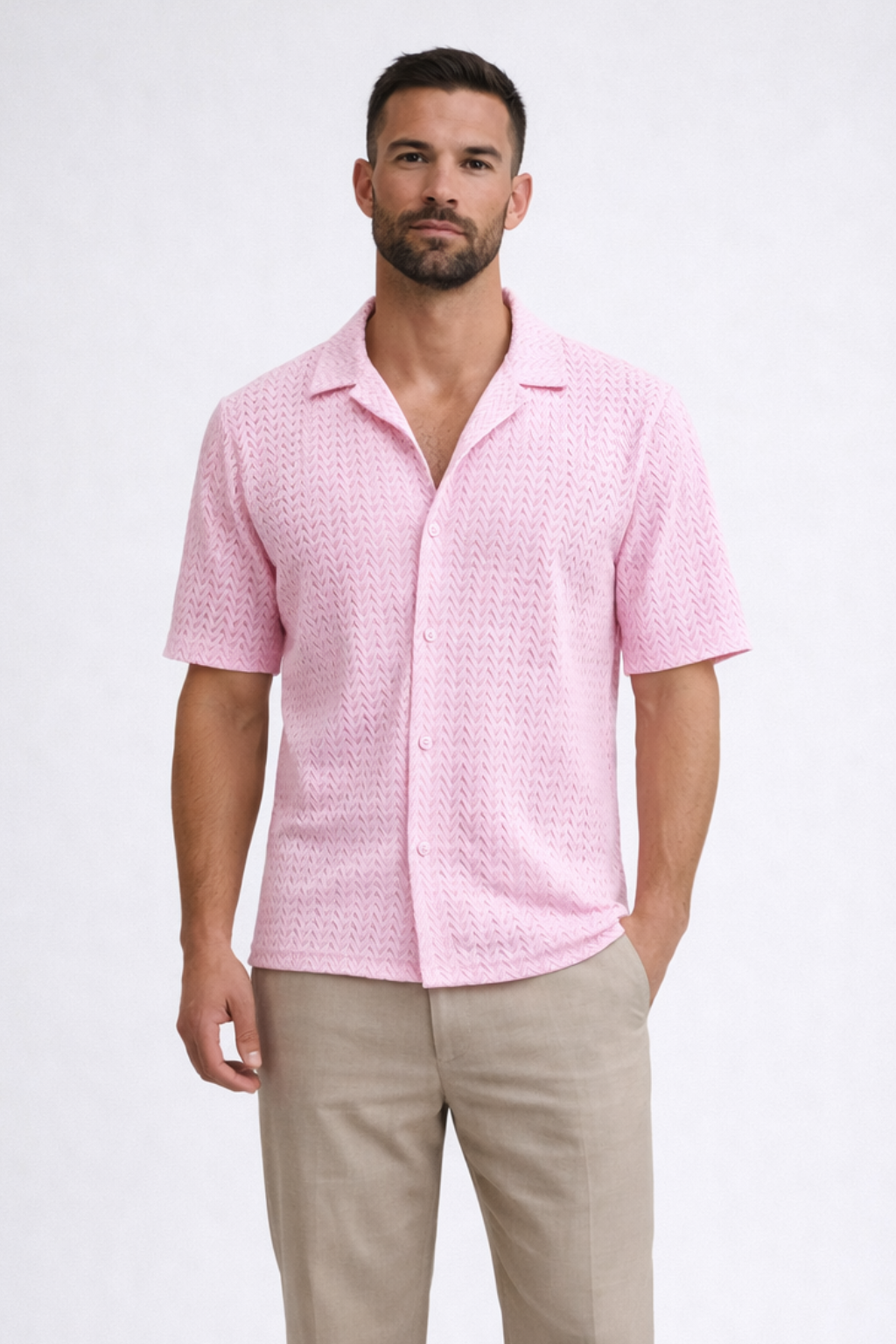 Men's short sleeve textured knit summer shirt