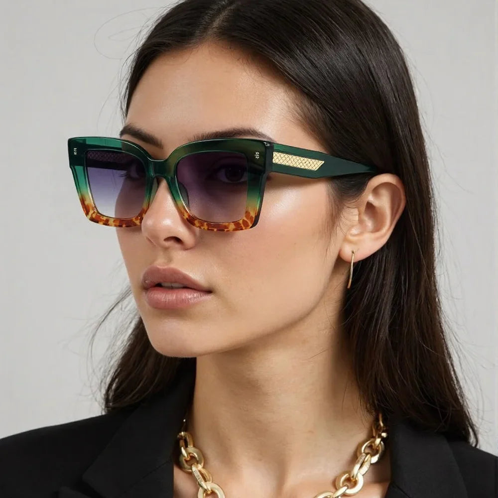 Women's light brown oversized square sunglasses with tortoiseshell frame