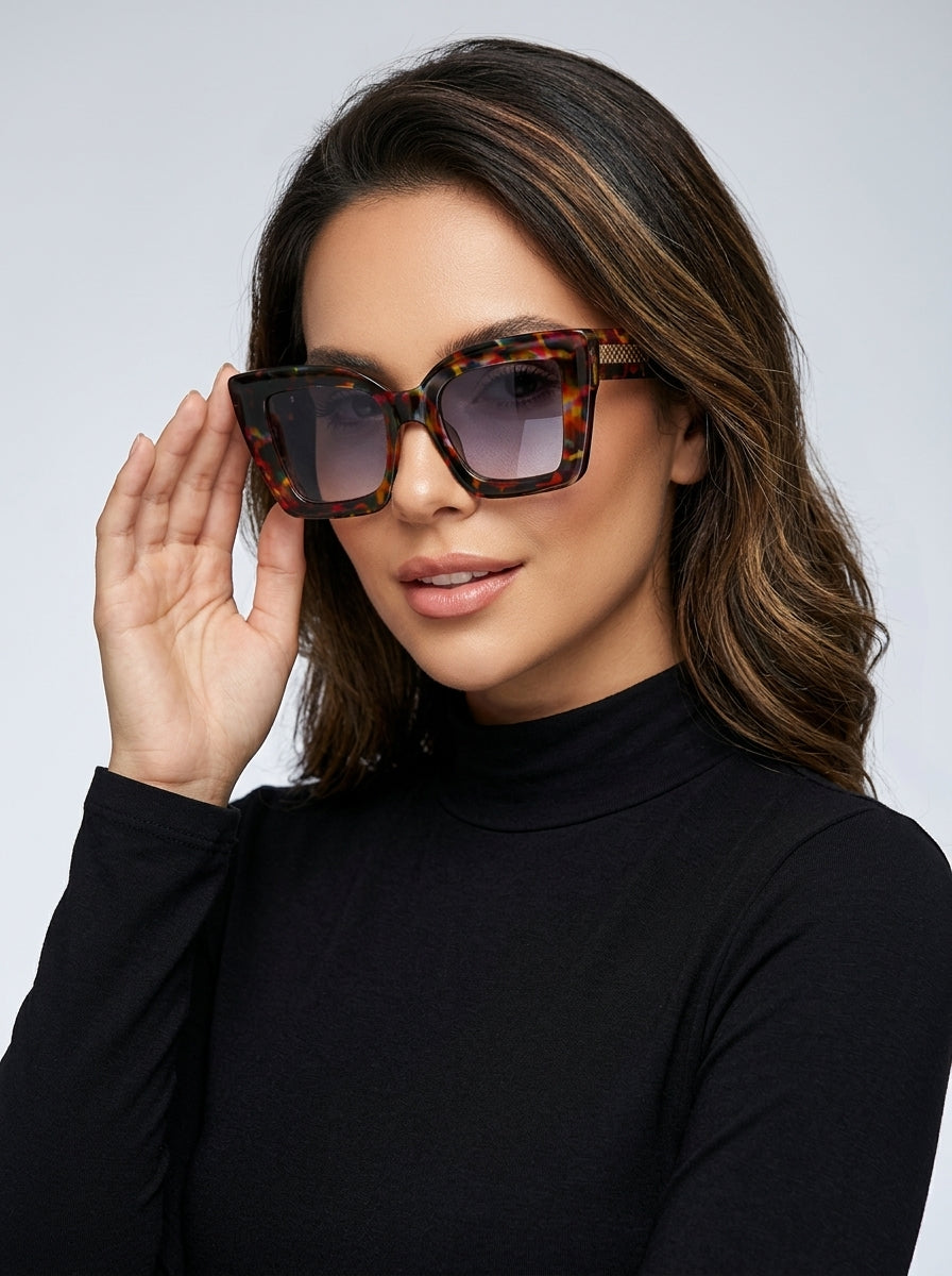 Women's oversized square sunglasses with tortoiseshell frame