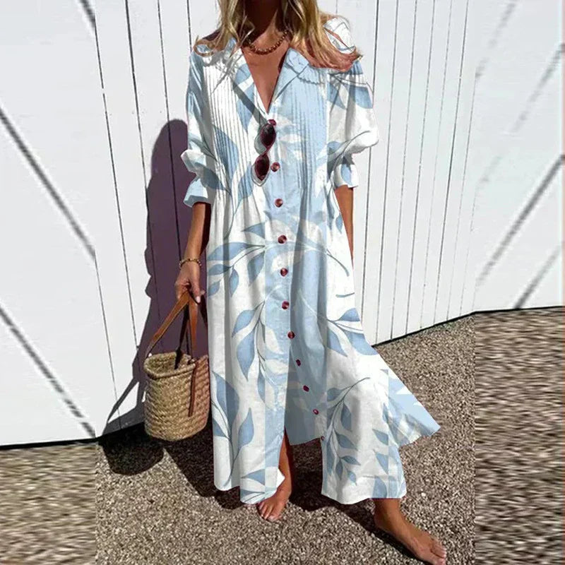 Women's multi boho floral maxi dress with long sleeves