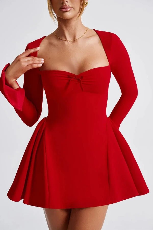 Women's red tulle midi dress with a sweetheart neckline